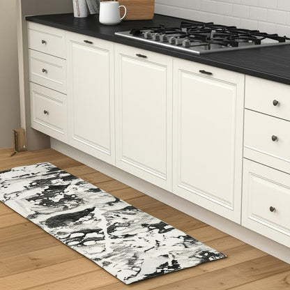 8' Charcoal And White Abstract Runner Rug