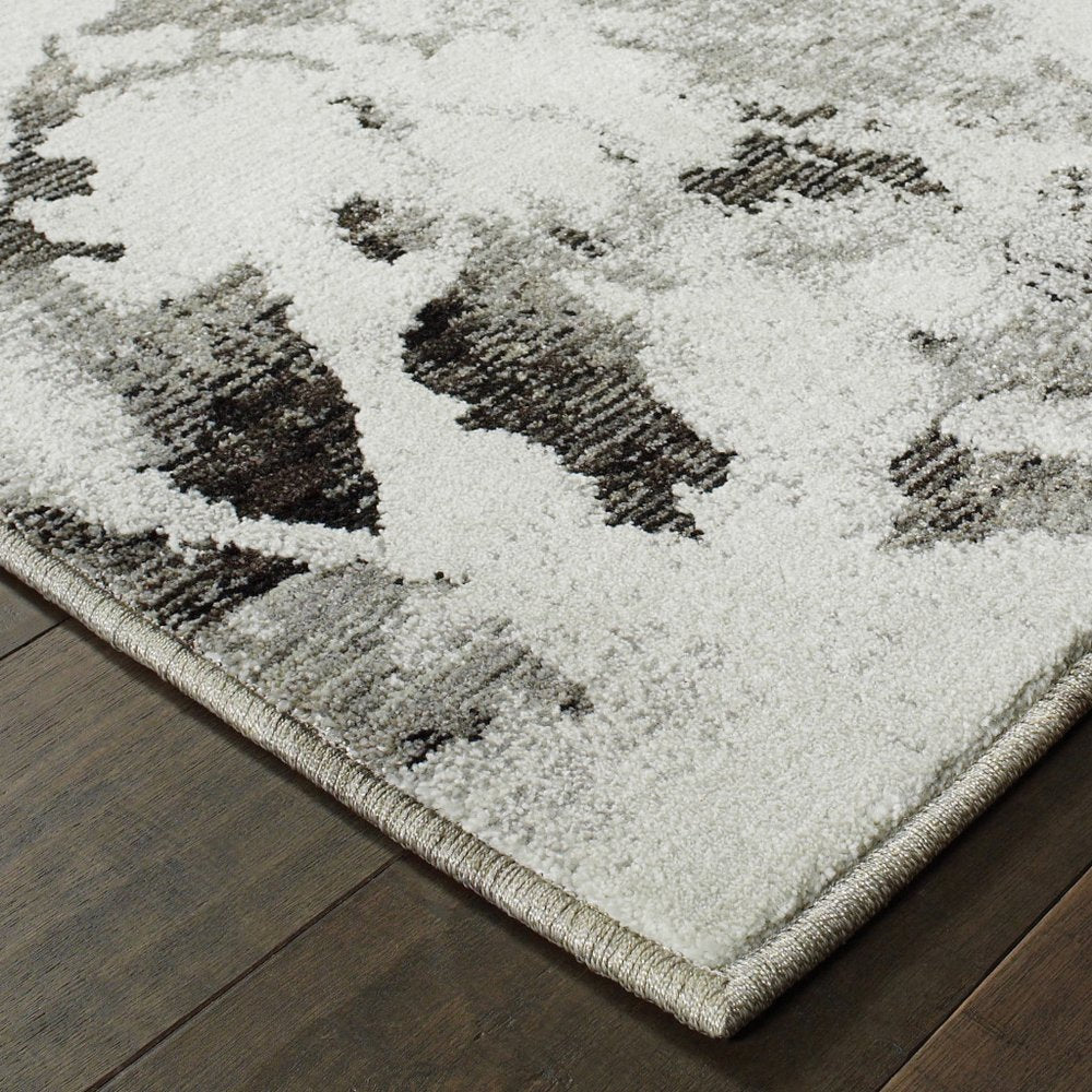 8' Charcoal And White Abstract Runner Rug