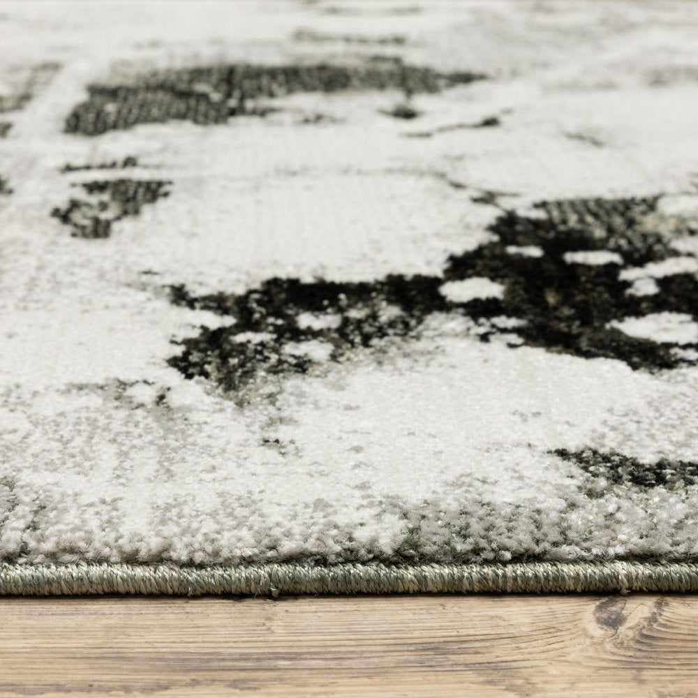 8' Charcoal And White Abstract Runner Rug