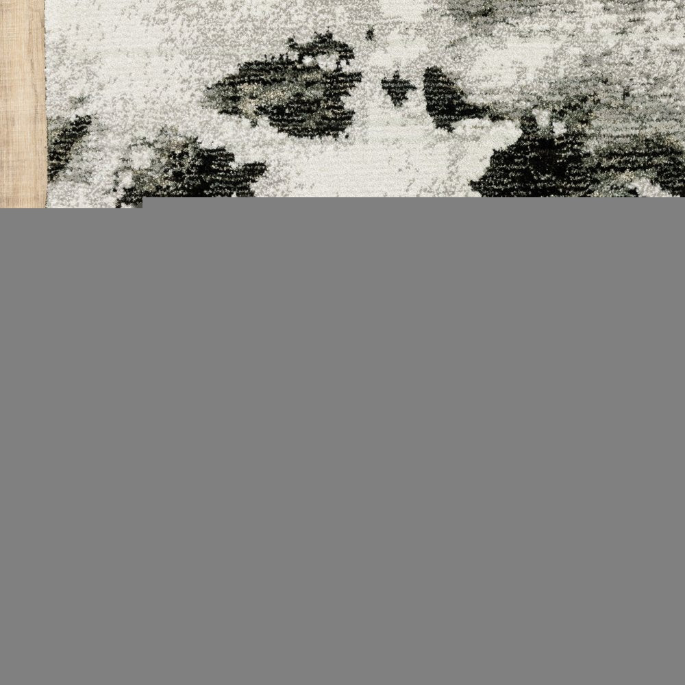 8' Charcoal And White Abstract Runner Rug