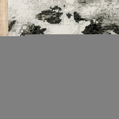 8' Charcoal And White Abstract Runner Rug