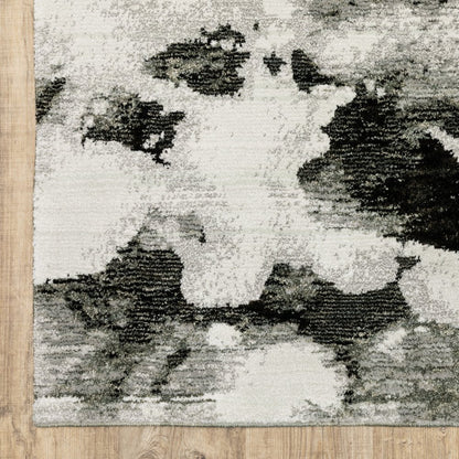 8' Charcoal And White Abstract Runner Rug