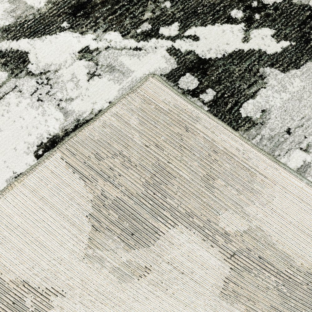 8' Charcoal And White Abstract Runner Rug