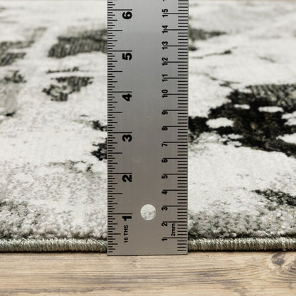 8' Charcoal And White Abstract Runner Rug
