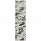 12' Charcoal And White Abstract Runner Rug