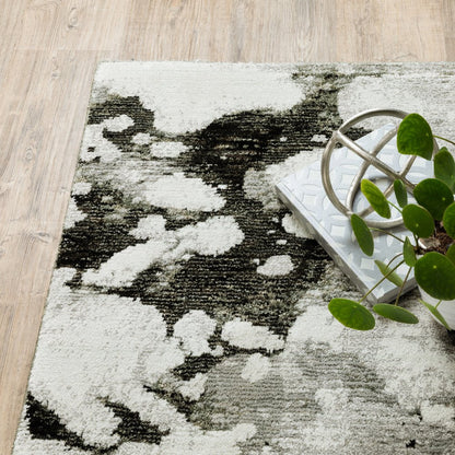 12' Charcoal And White Abstract Runner Rug