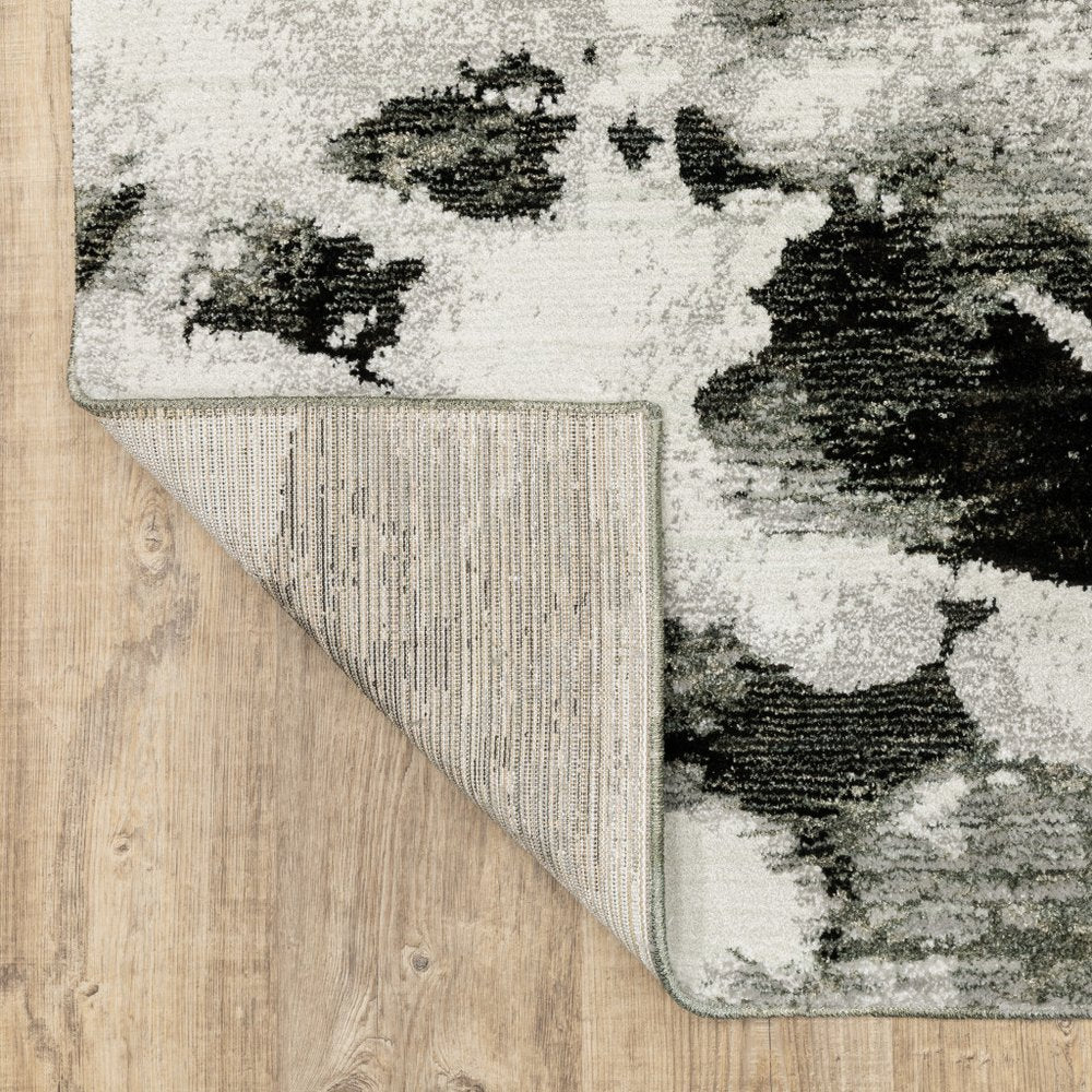 12' Charcoal And White Abstract Runner Rug