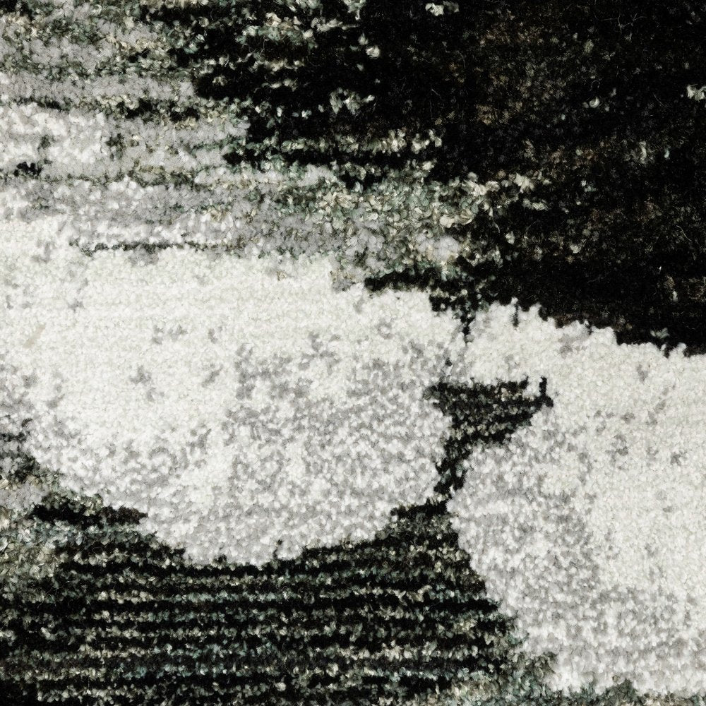 12' Charcoal And White Abstract Runner Rug