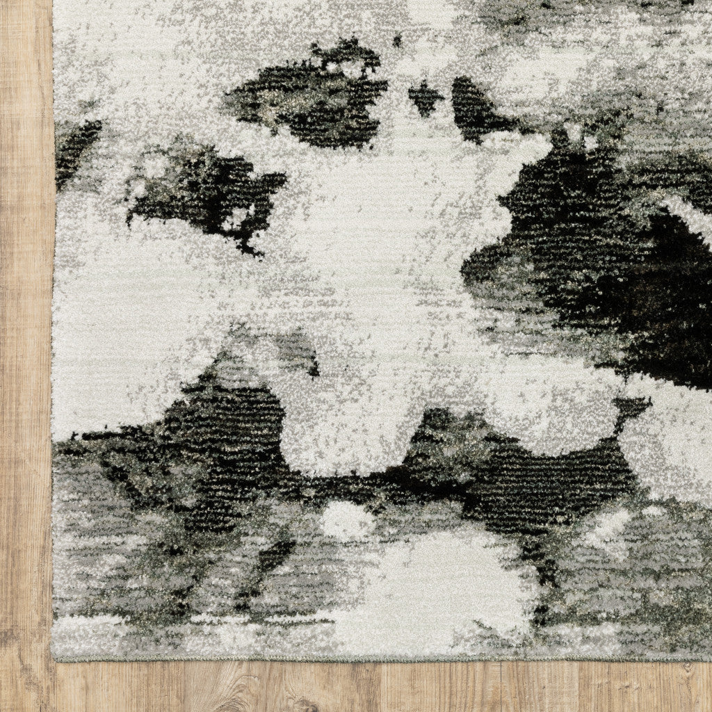 12' Runner Charcoal and White Abstract Power Loom Runner Rug