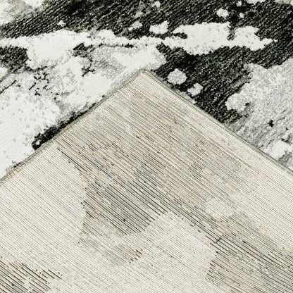 12' Charcoal And White Abstract Runner Rug