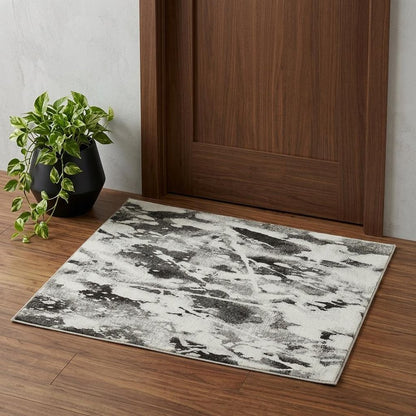 3' X 5' Gray and White Abstract Power Loom Area Rug