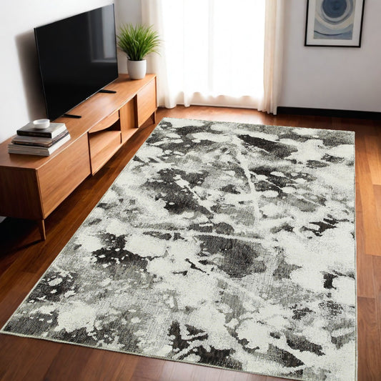 5' X 7' Gray and White Abstract Power Loom Area Rug