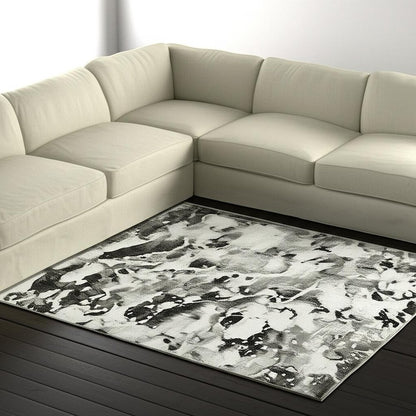 8' X 11' Gray and White Abstract Power Loom Area Rug