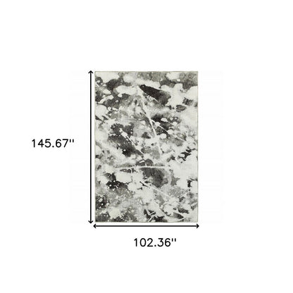 9' X 12' Gray and White Abstract Power Loom Area Rug