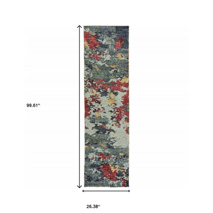 8' Blue Abstract Runner Rug