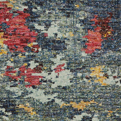 8' Blue Abstract Runner Rug