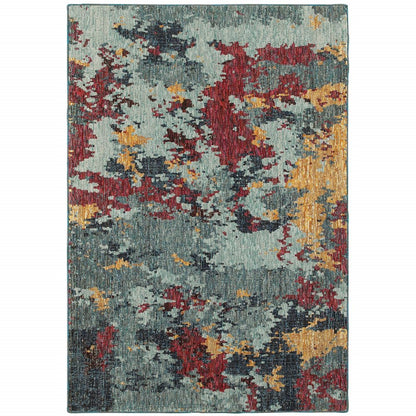 7' X 10' Blue Abstract Power Loom Area Rug