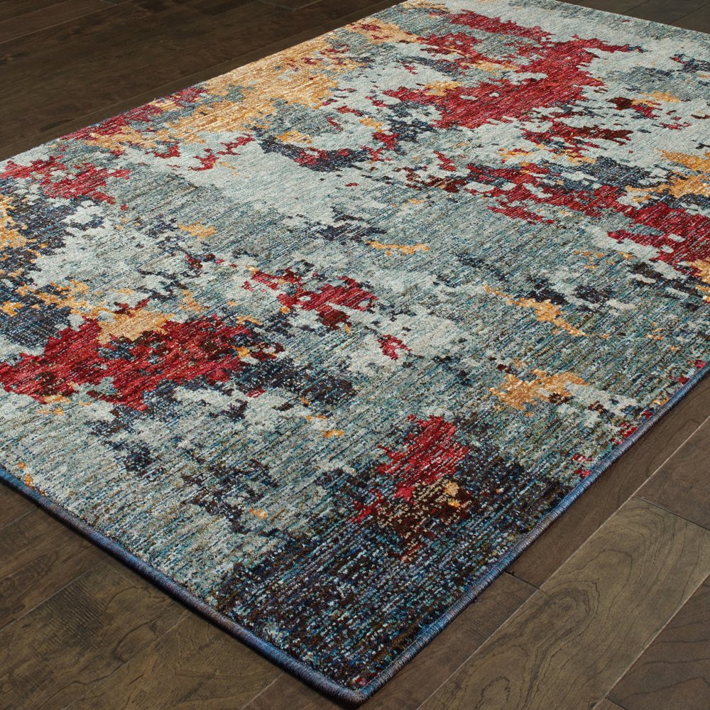 7' X 10' Blue Abstract Power Loom Area Rug