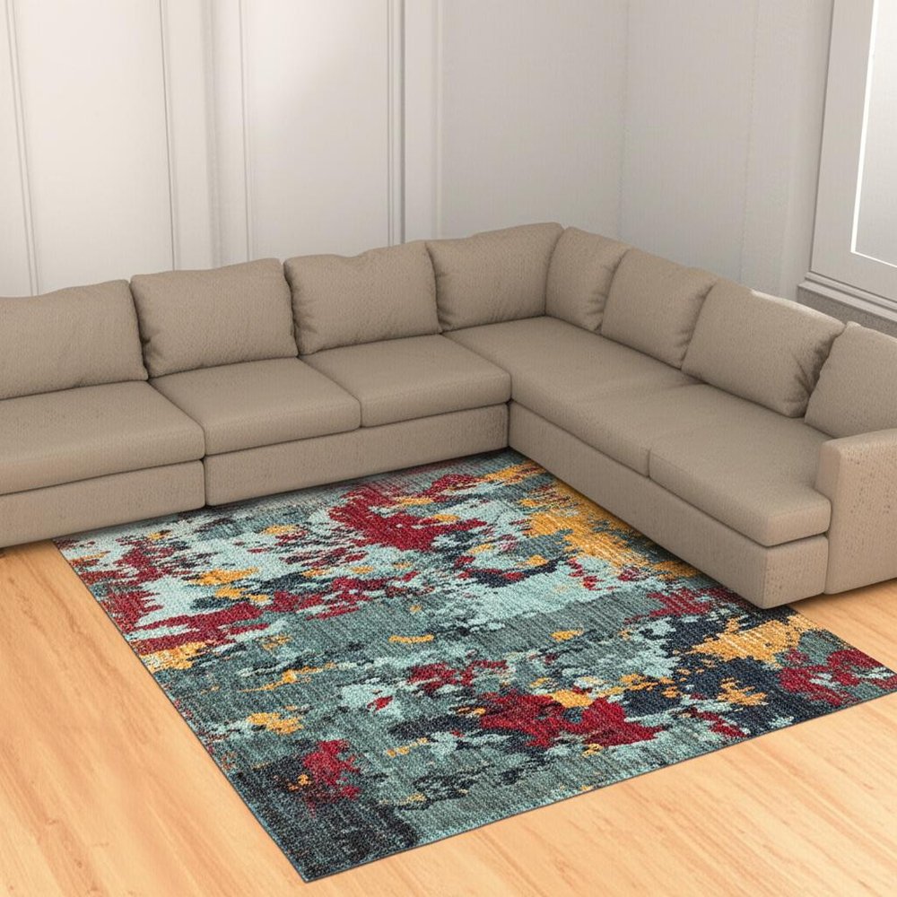 7' X 10' Blue Abstract Power Loom Area Rug