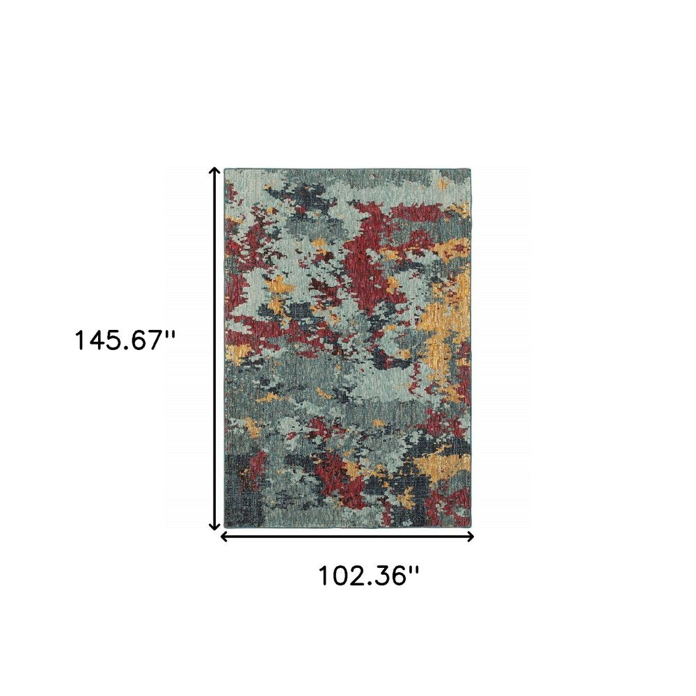 9' X 12' Blue and Beige Abstract Power Loom Area Rug