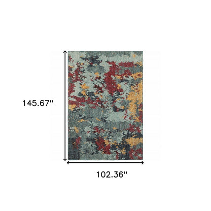 9' X 12' Blue and Beige Abstract Power Loom Area Rug