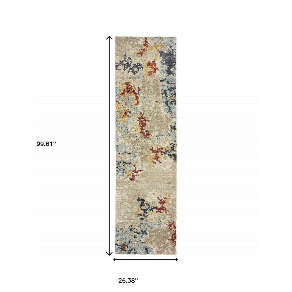 8' Blue And Beige Abstract Runner Rug