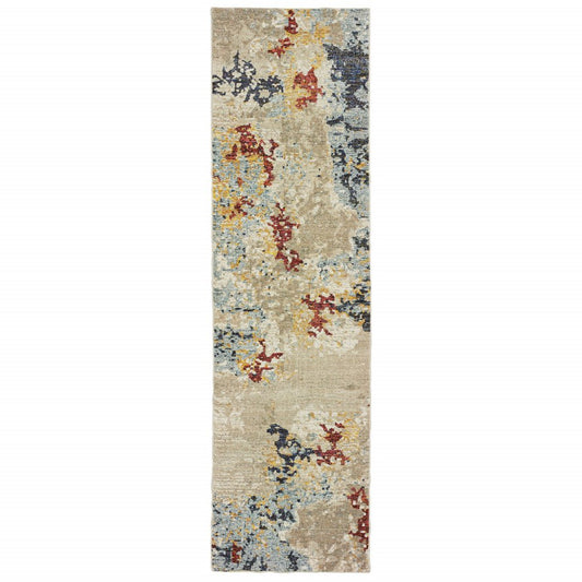 8' Blue And Beige Abstract Runner Rug