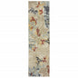 8' Blue And Beige Abstract Runner Rug