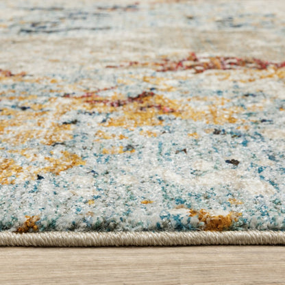 8' Blue And Beige Abstract Runner Rug