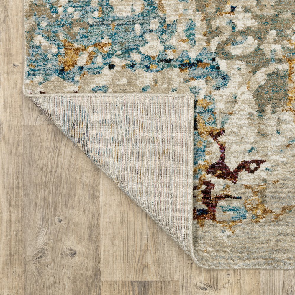 8' Blue And Beige Abstract Runner Rug