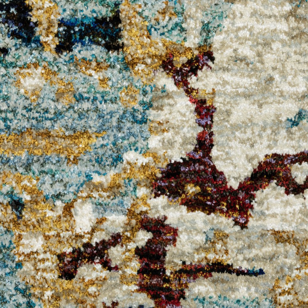 8' Blue And Beige Abstract Runner Rug