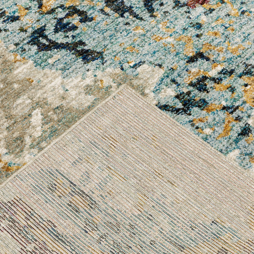 8' Blue And Beige Abstract Runner Rug
