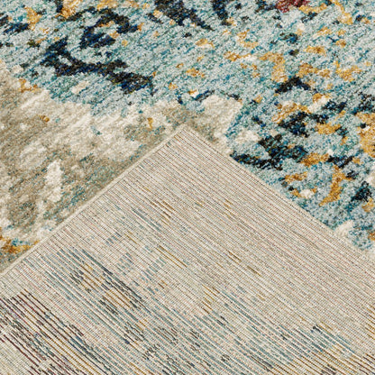 8' Blue And Beige Abstract Runner Rug