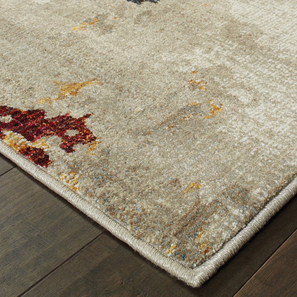 12' Beige And Blue Abstract Runner Rug