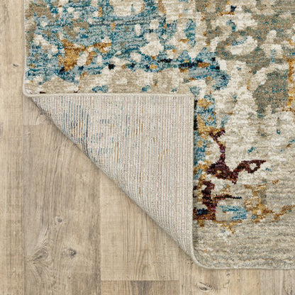 12' Beige And Blue Abstract Runner Rug