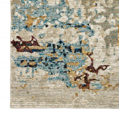 12' Runner Beige and Blue Abstract Power Loom Runner Rug