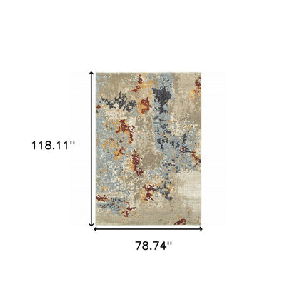 7' X 10' Blue and Beige Abstract Power Loom Area Rug