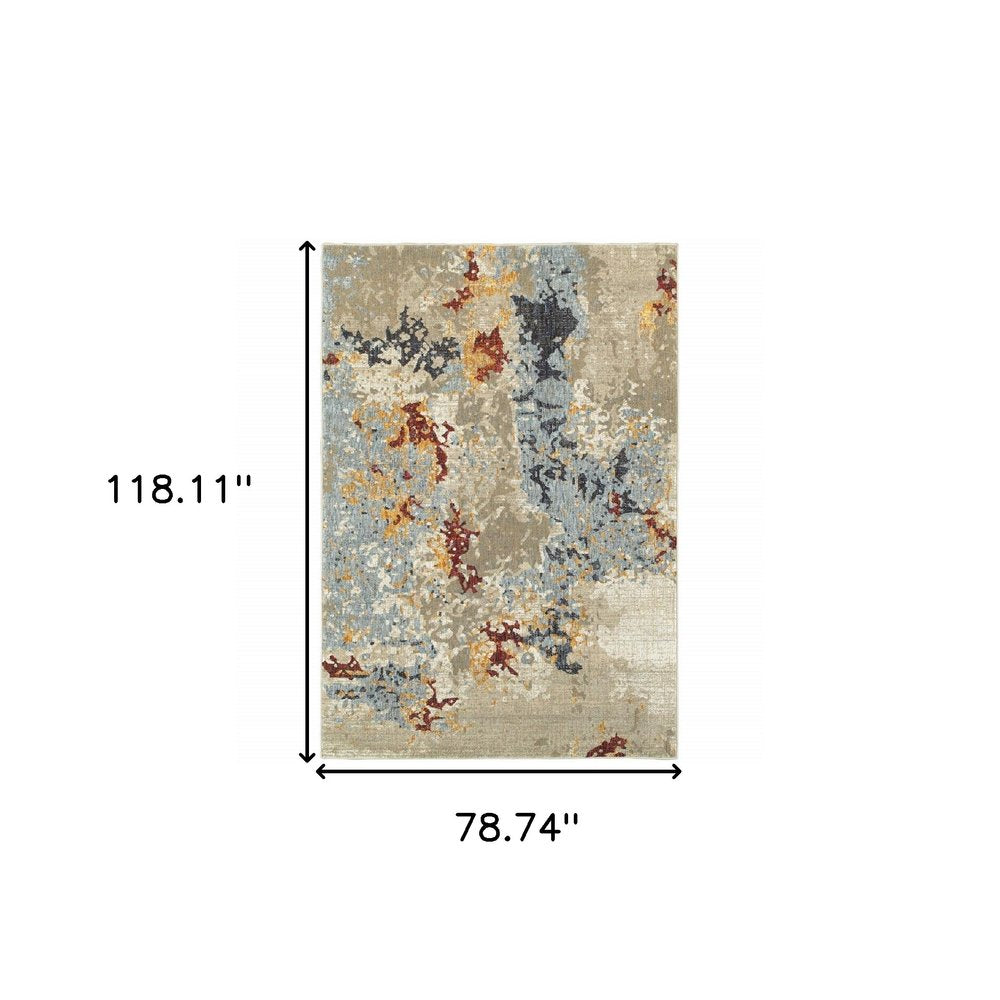 7' X 10' Blue and Beige Abstract Power Loom Area Rug