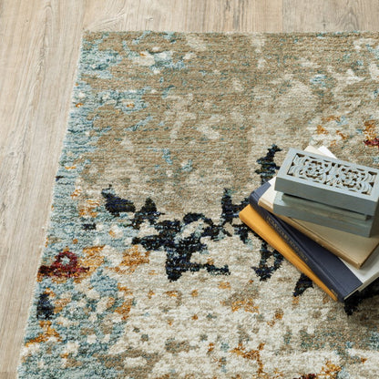 7' X 10' Blue and Beige Abstract Power Loom Area Rug