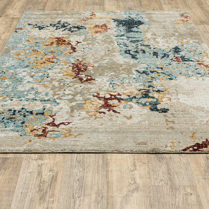 7' X 10' Blue and Beige Abstract Power Loom Area Rug