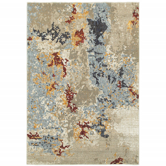 9' X 12' Blue and Beige Abstract Power Loom Area Rug