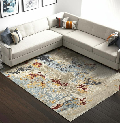 9' X 12' Blue and Beige Abstract Power Loom Area Rug