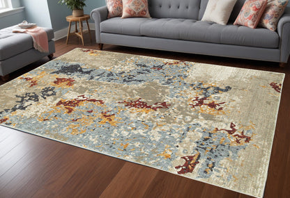 9' X 12' Blue and Beige Abstract Power Loom Area Rug