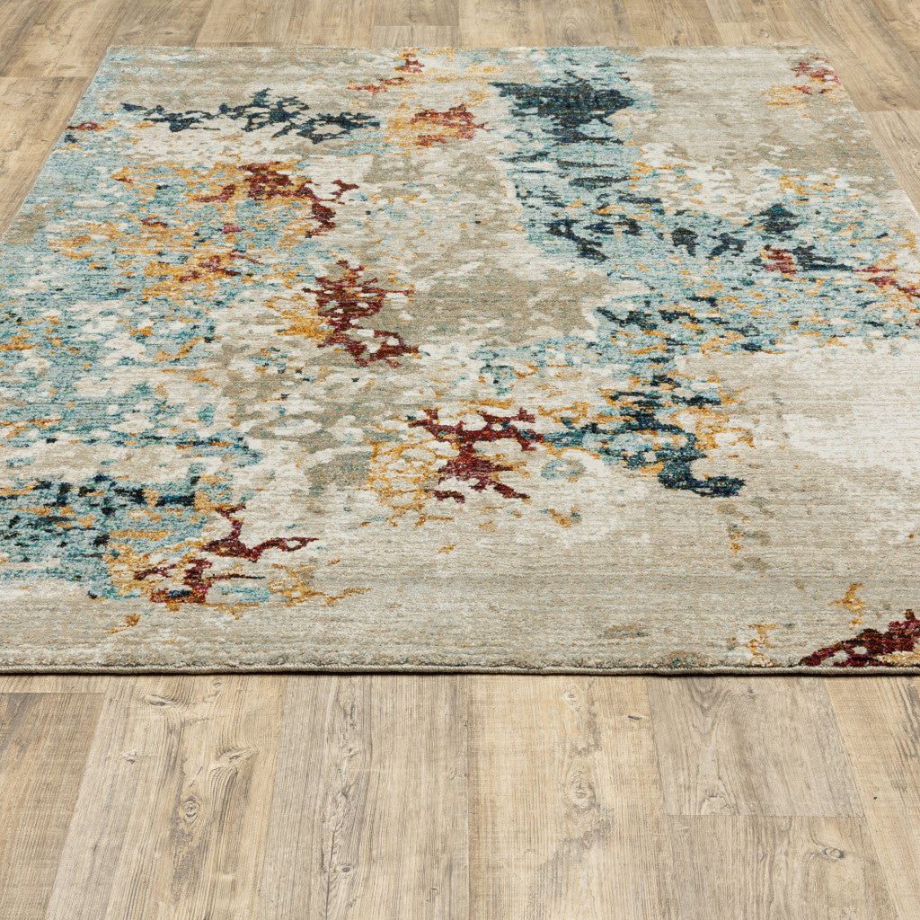 9' X 12' Blue and Beige Abstract Power Loom Area Rug