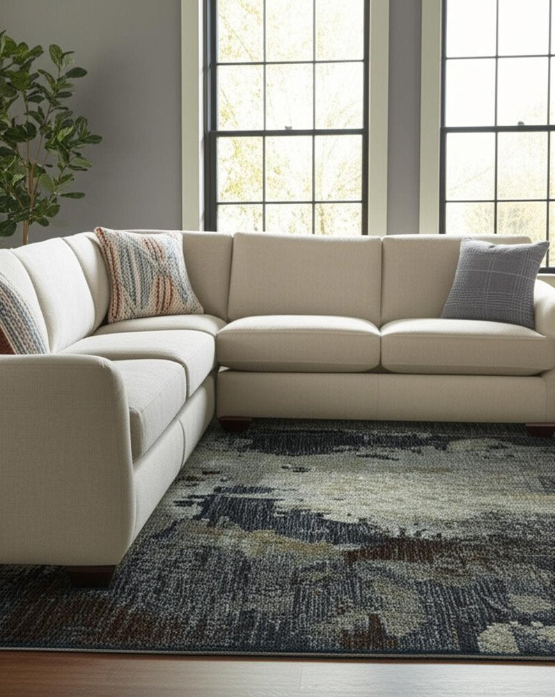10' X 13' Navy Blue Abstract Power Loom Area Rug