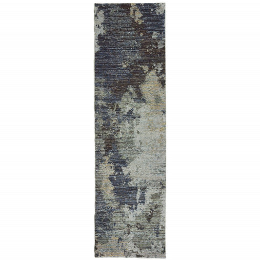 8' Navy Blue Abstract Runner Rug