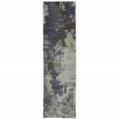 12' Blue Abstract Runner Rug