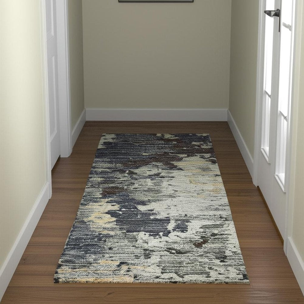 12' Blue Abstract Runner Rug