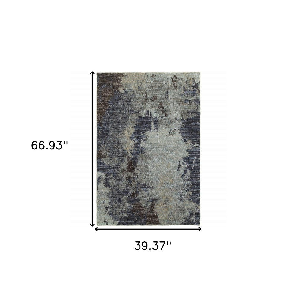 3' X 5' Navy Blue Abstract Power Loom Area Rug