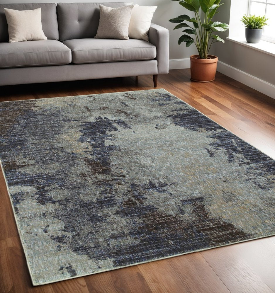 5' X 7' Navy Blue Abstract Power Loom Area Rug